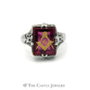 Red Rectangle Masonic Ring in 18kt White Gold - Thumbnail 1