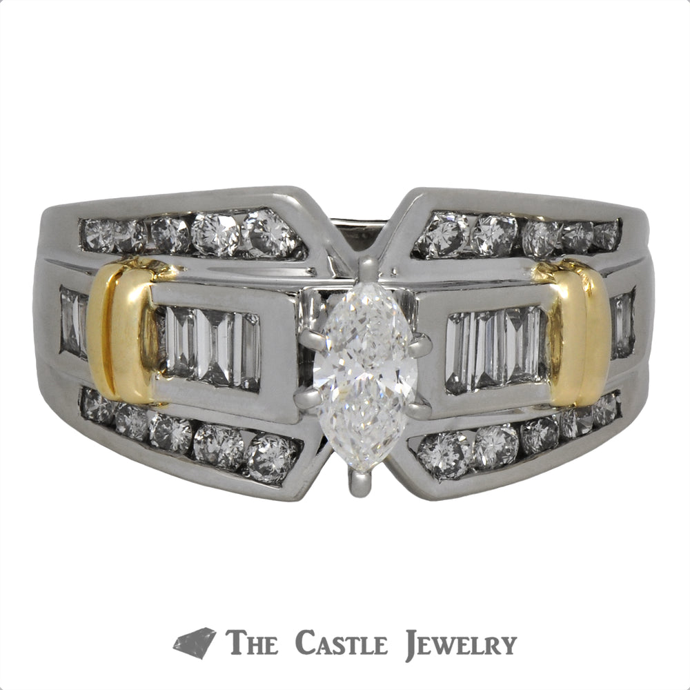 Two Tone Marquise Bridal Ring with Accents Diamonds