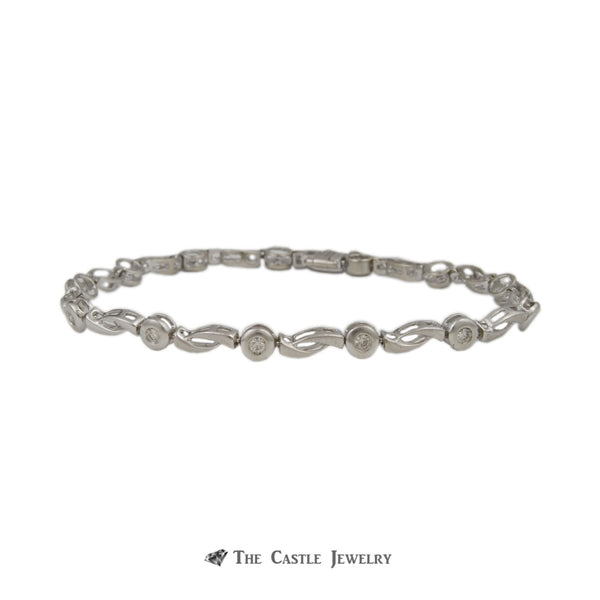 Gabriel & Company Bezel Set .47cttw Round Diamond & Open Link 7.5” Bracelet in 14K White Gold