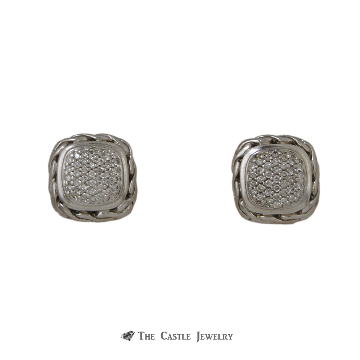 John Hardy Classic Chain Sterling Silver/18K White Gold .53ctw Woven Diamond Earrings