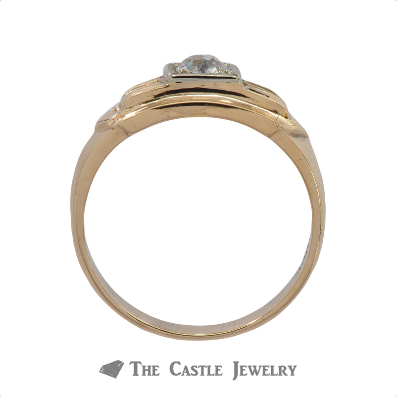 .40 Carat Old European Cut Diamond Gent's Vintage Ring In 14K Yellow Gold