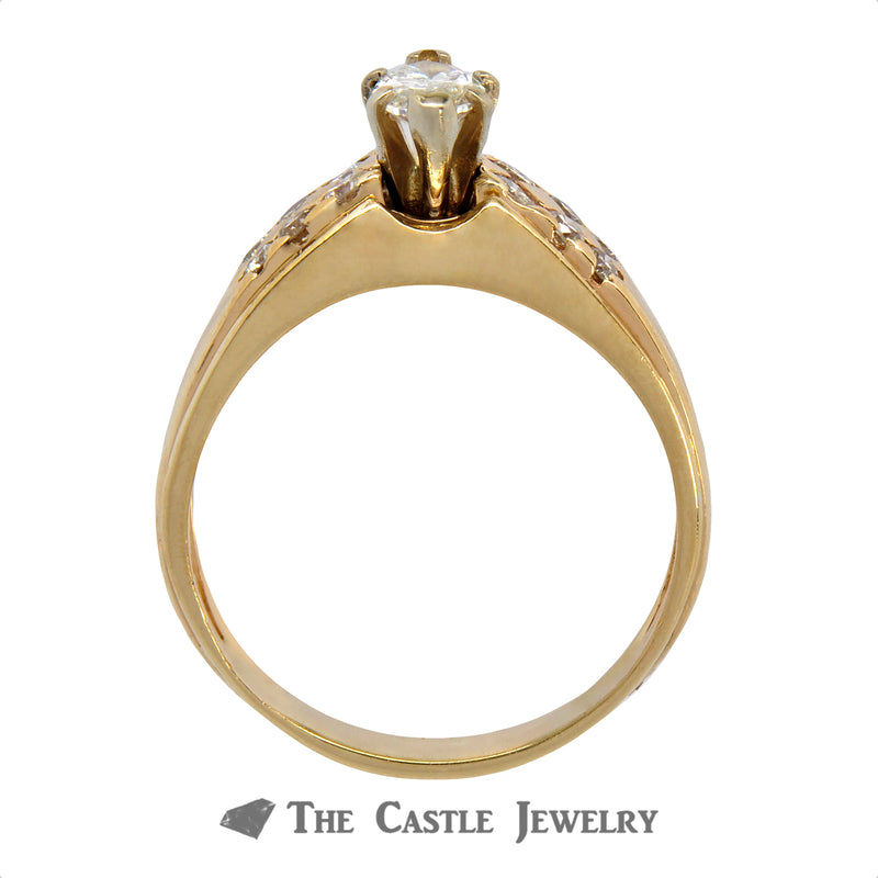 .85cttw Marquise Cut Diamond Bridal Set with Flat Set Diamond Accents in 14k Yellow Gold