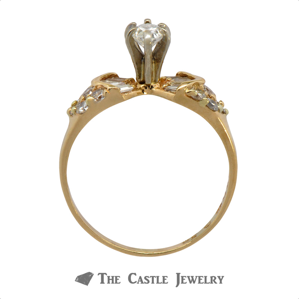 Oval Cut Diamond Engagement Ring with Round & Baguette Diamond Accents in 14k Yellow Gold
