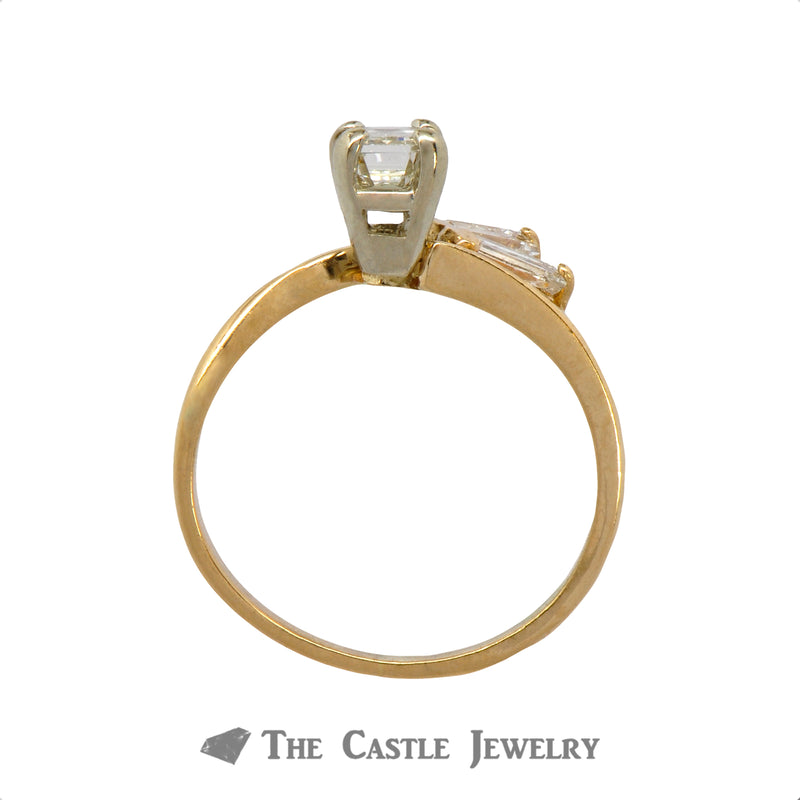 Emerald Cut Diamond Bridal Set with Baguette Diamond Accented Matching Band in 14k Yellow Gold