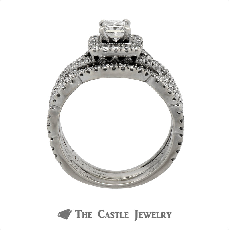 Designer Neil Lane Princess Cut Bridal Set with Diamond Encrusted Twisted Sides