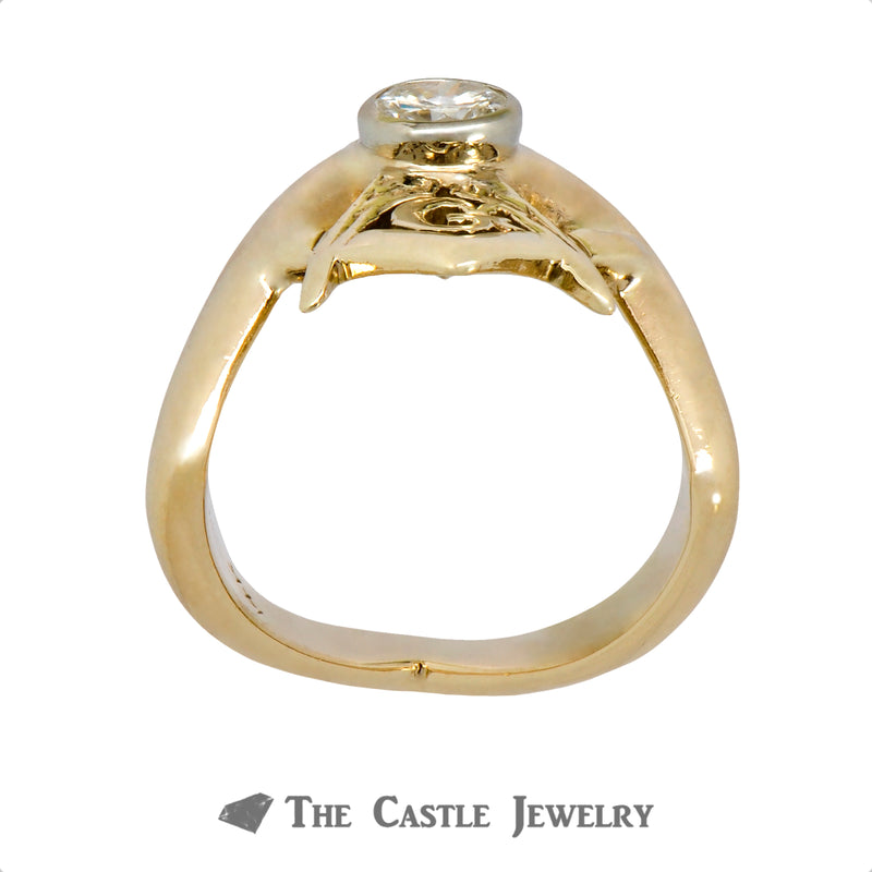 Men's "V" Shaped Designed Diamond Masonic Ring in 14k Yellow Gold