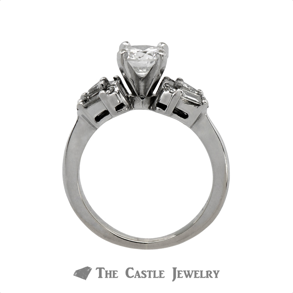 1.25cttw Diamond Engagement Ring with Baguette, Trillion and Round Cut Accents in 14k White Gold