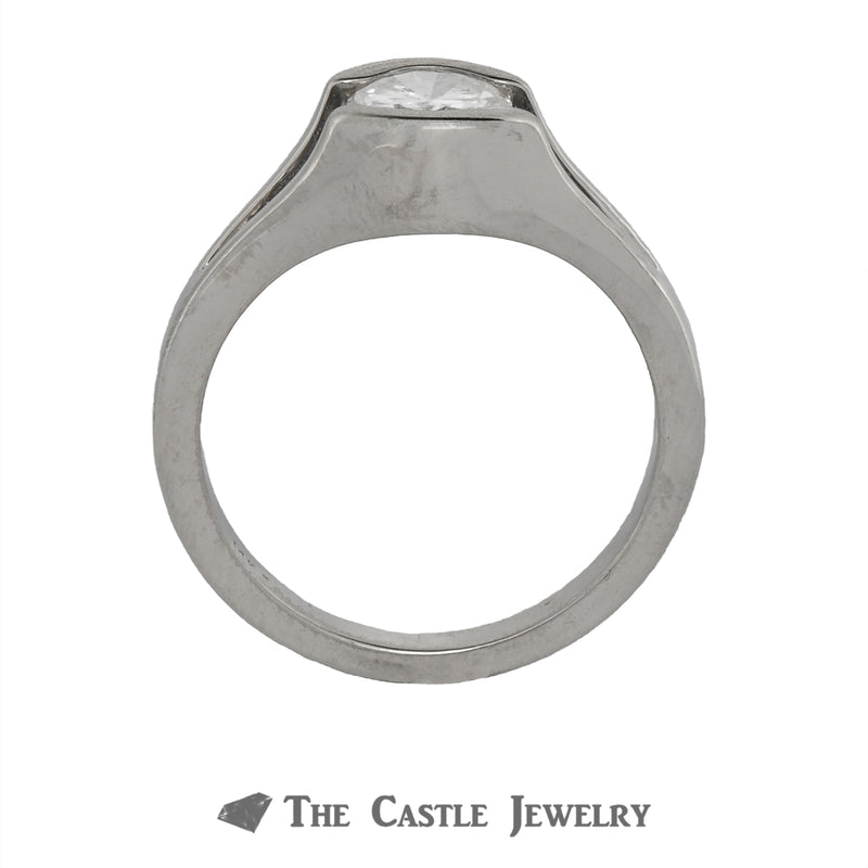 Half Bezel Set Tension Style .75ct Round Diamond Bridal Set in 14K White Gold