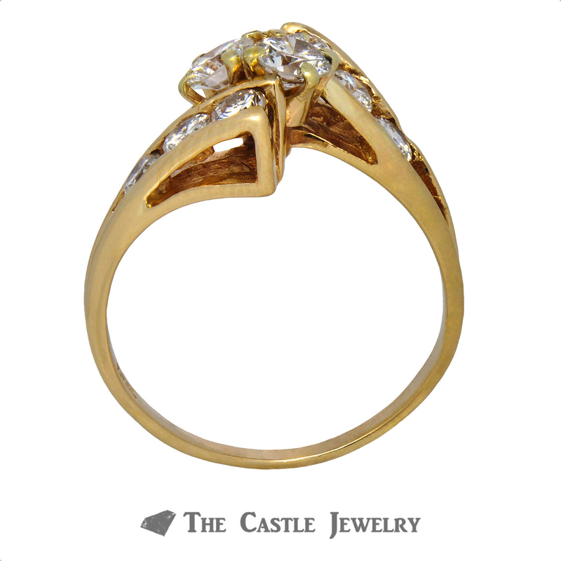 Double Round Brilliant Cut Center Ring with Split Bypass Design