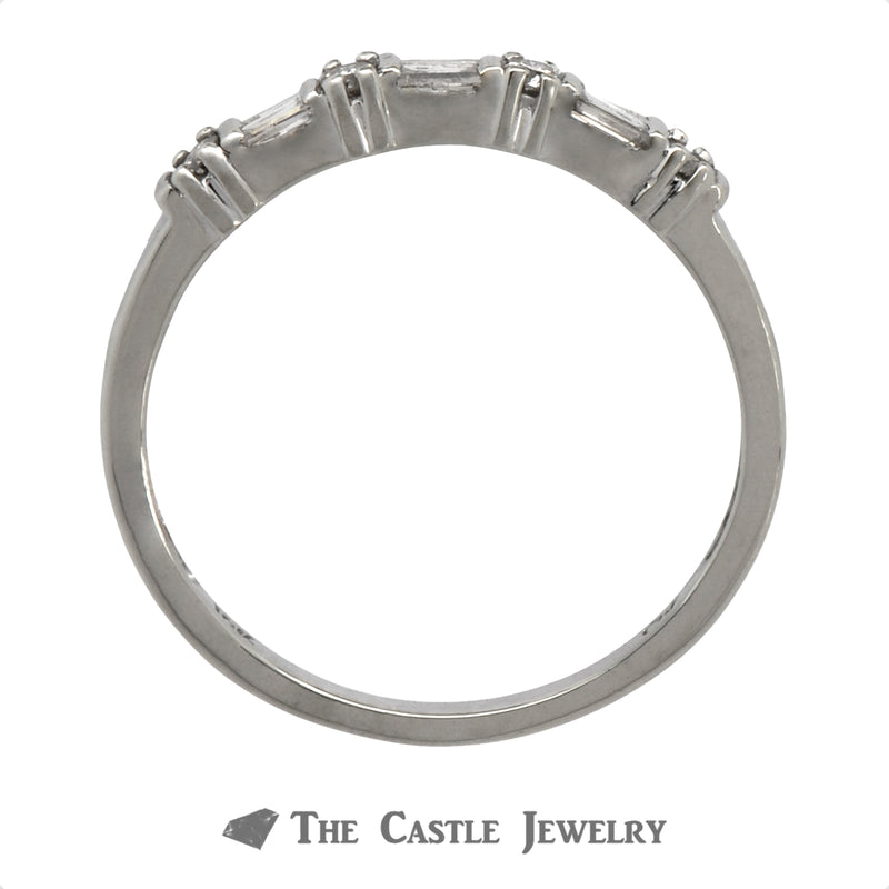 Baguette & Round Diamond Wedding Band in 10k White Gold