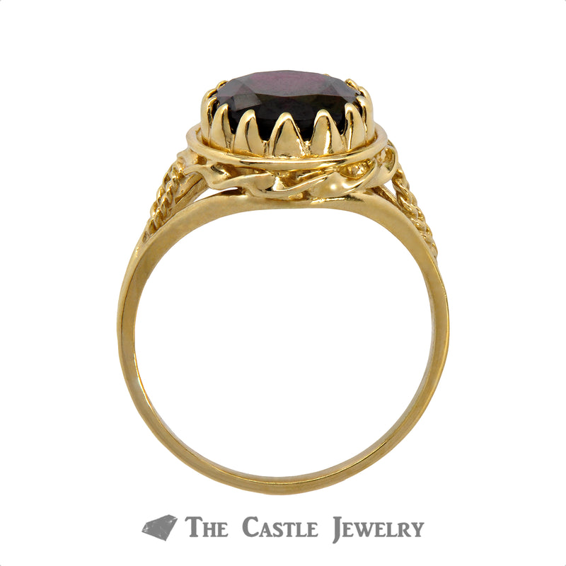 Oval Garnet Ring in Rope Design 10K Gold Mounting