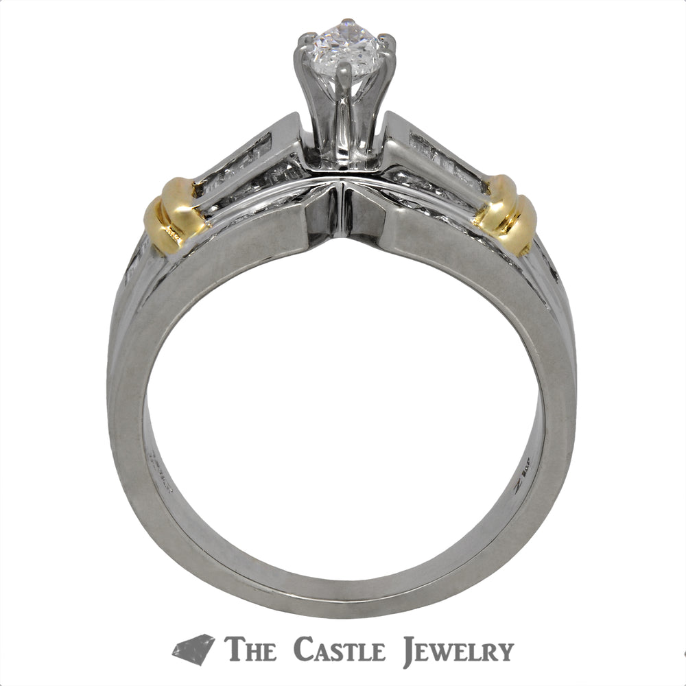 Two Tone Marquise Bridal Ring with Accents Diamonds