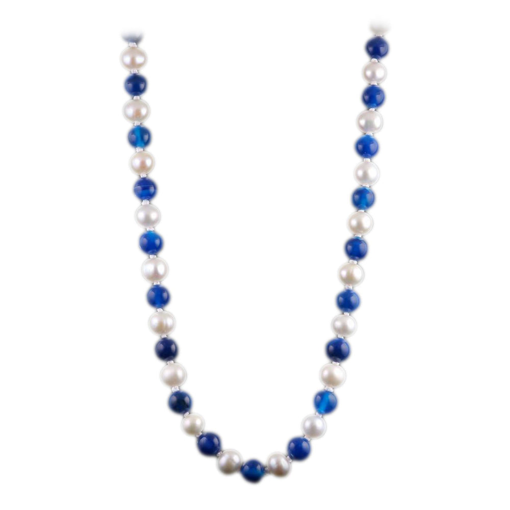 University of Kentucky Wildcats Blue Agate and White Pearl 18″ Necklace