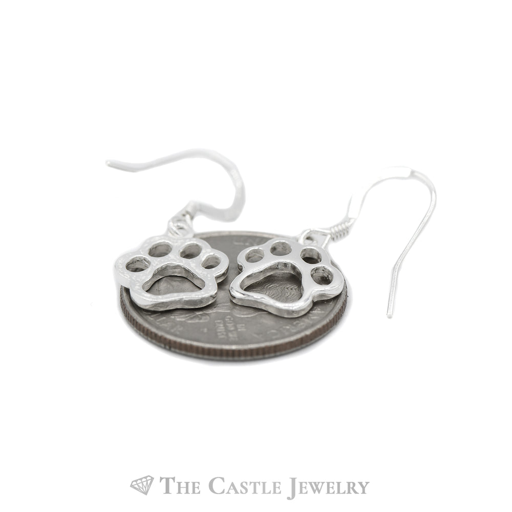 Paw Print Dangle Earrings in Sterling Silver