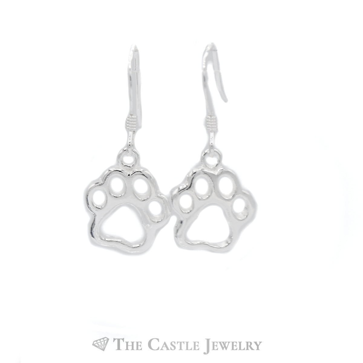 Paw Print Dangle Earrings in Sterling Silver
