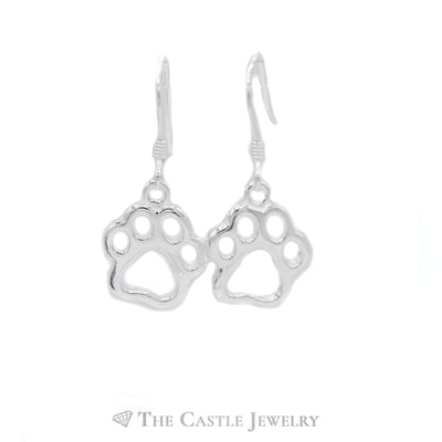 Paw Print Dangle Earrings in Sterling Silver