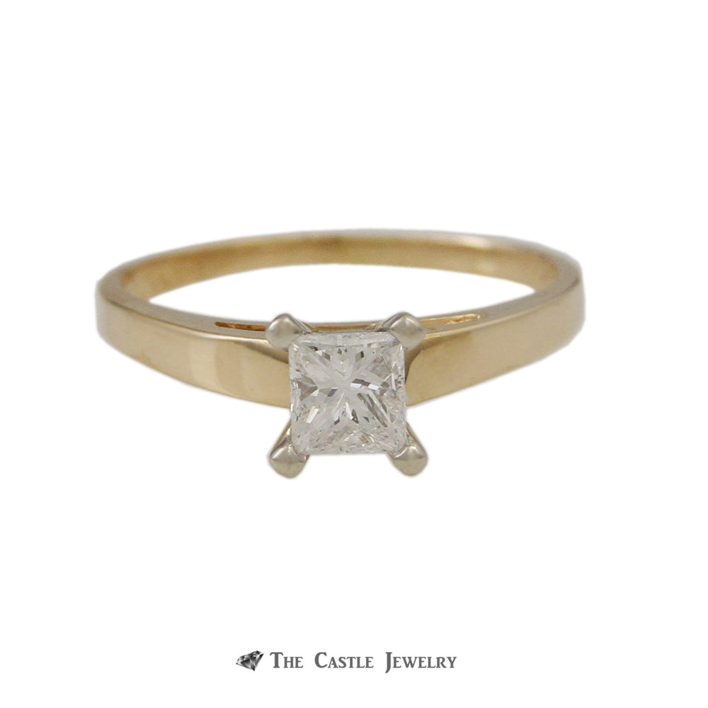 Princess Cut .55ct Diamond Solitaire Engagement Ring in 14K Gold Cathedral Mount