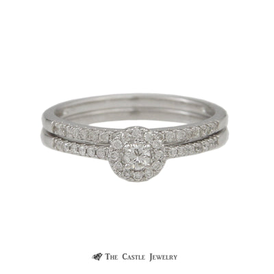Crown Collection .30cttw Engagement Ring Round Diamond Center Halo & Diamond Wedding Band