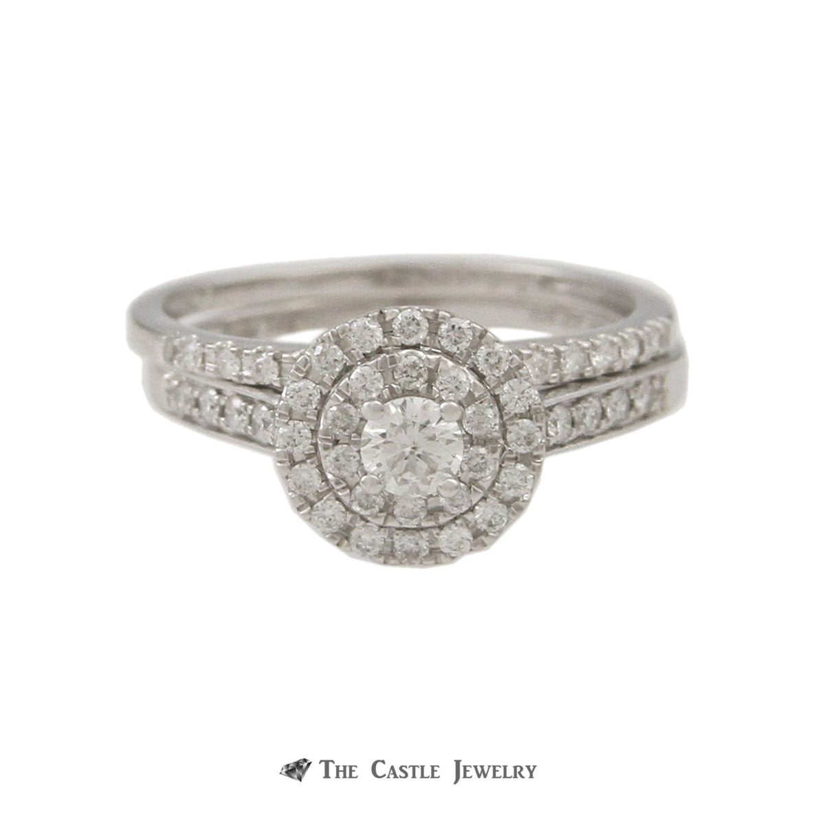 Crown Collection 1/2cttw Bridal Set with Round Diamond Center & Double Diamond Halo in 14k