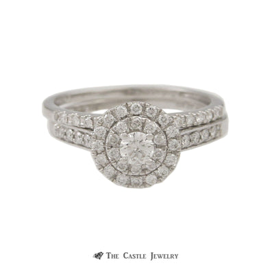 Crown Collection 1/2cttw Bridal Set with Round Diamond Center & Double Diamond Halo in 14k