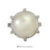 Large 14mm Pearl Ring with Unique .37cttw Round Brilliant Cut Diamond Bezel - Thumbnail 1