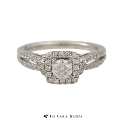 Vera Wang 1cttw Engagement Ring Round Cut Center with Diamond Halo 14K White Gold