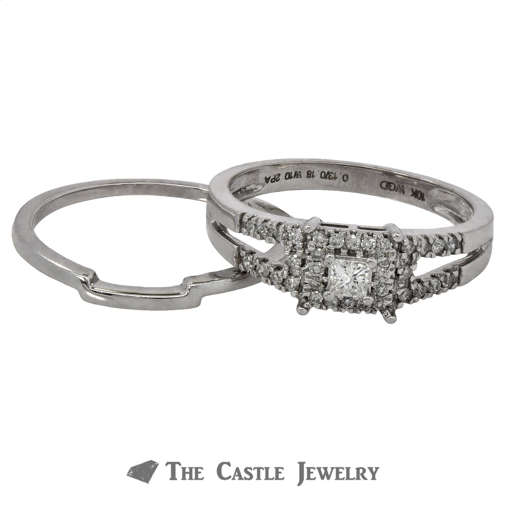 Crown Collection .33cttw Princess Cut Diamond Bridal Set with Split Shank