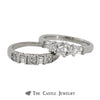 1 CTTW Round  And Baguette Cut Diamond Bridal Set 14K White Gold - Thumbnail 4