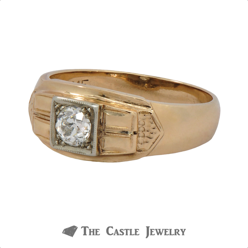 .40 Carat Old European Cut Diamond Gent's Vintage Ring In 14K Yellow Gold