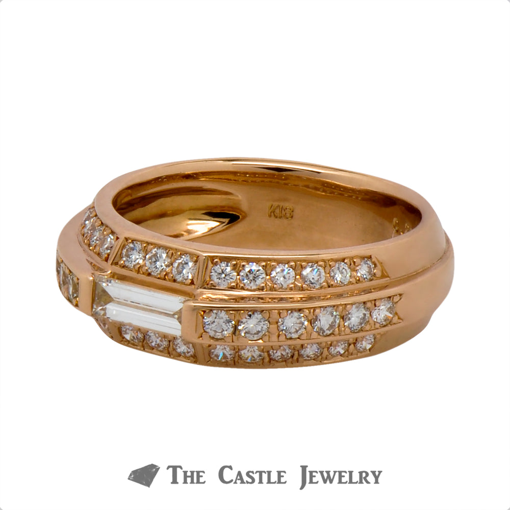3 Row Baguette & Round Diamond Band in 18k Rose Gold