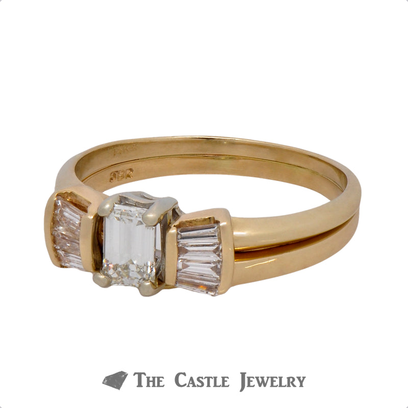 Emerald Cut Bridal Set with Baguette Accents Crafted in 14k Yellow Gold