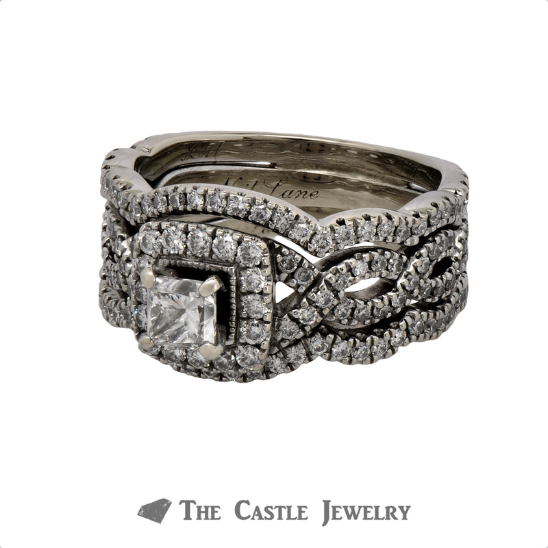 Designer Neil Lane Princess Cut Bridal Set with Diamond Encrusted Twisted Sides