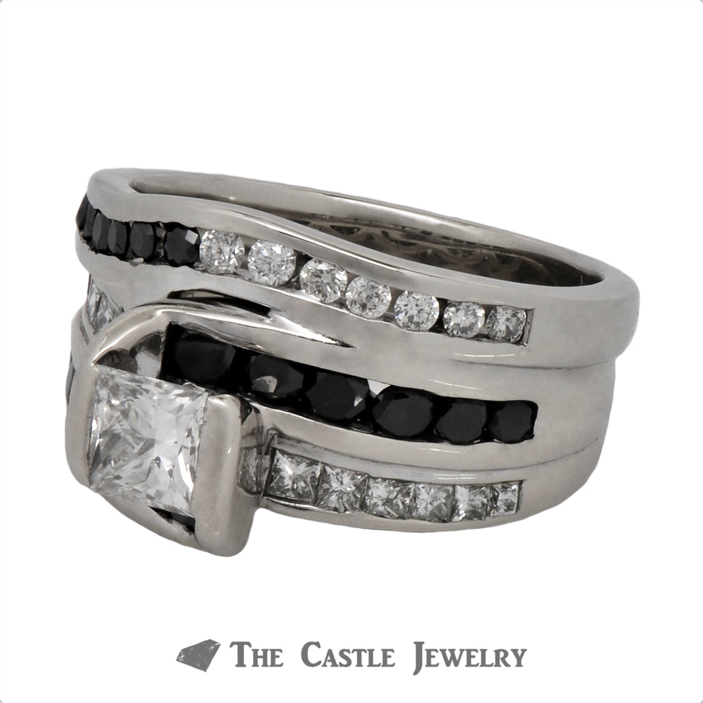 .50ct Princess Cut Bridal Set with Alternating Black & White Diamond Accents