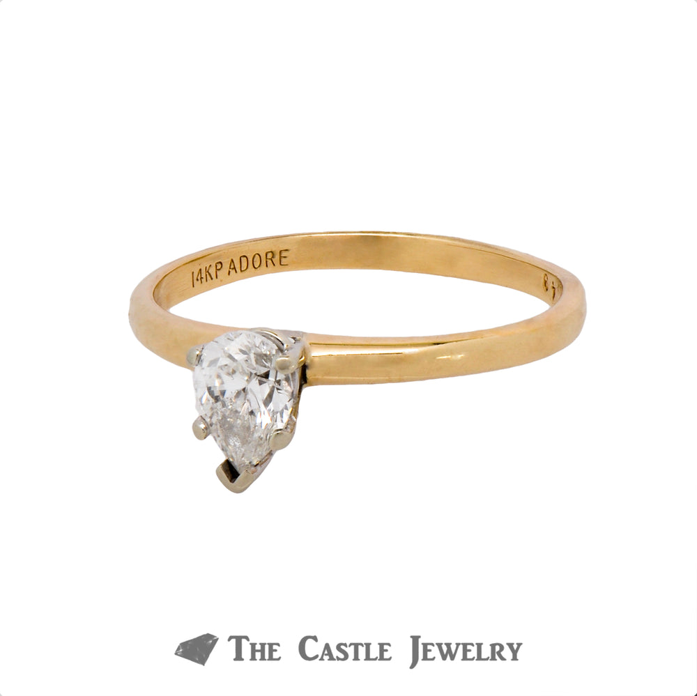 Lovely .49ct Pear Shaped Solitaire Diamond Engagement Ring Crafted in 14K Yellow Gold