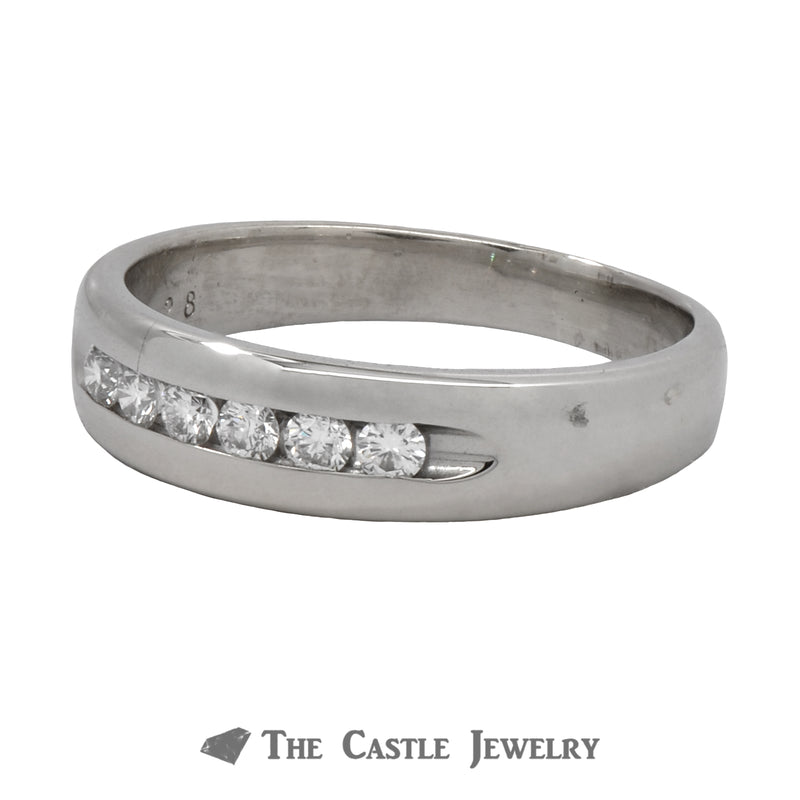 Channel Set Round Brilliant Cut Wedding Band in 14K White Gold
