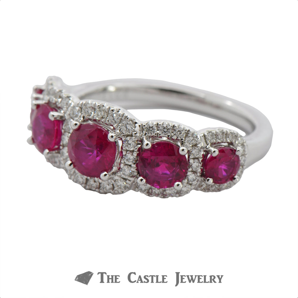 Ruby Ring with Cushion Shaped Diamond Bezel in 18K White Gold