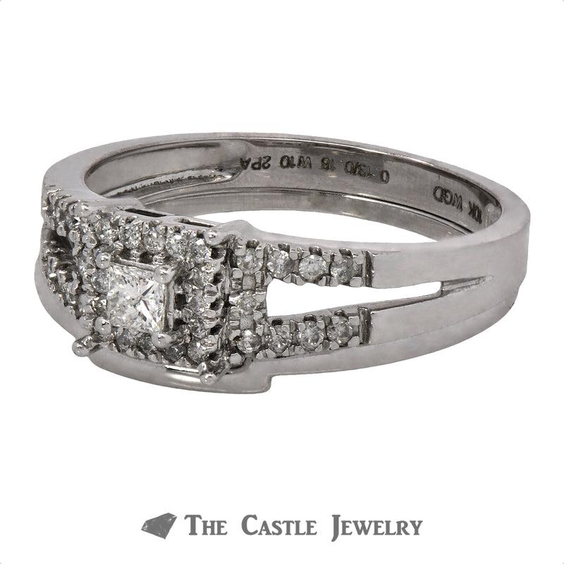 Crown Collection .33cttw Princess Cut Diamond Bridal Set with Split Shank
