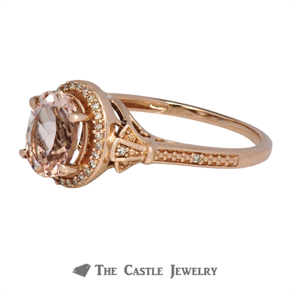 Oval Morganite Ring with Diamond Accents in 10K Rose Gold