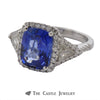 Cushion Cut Sapphire Ring with Trillion & Round Diamond Accents - Thumbnail 3