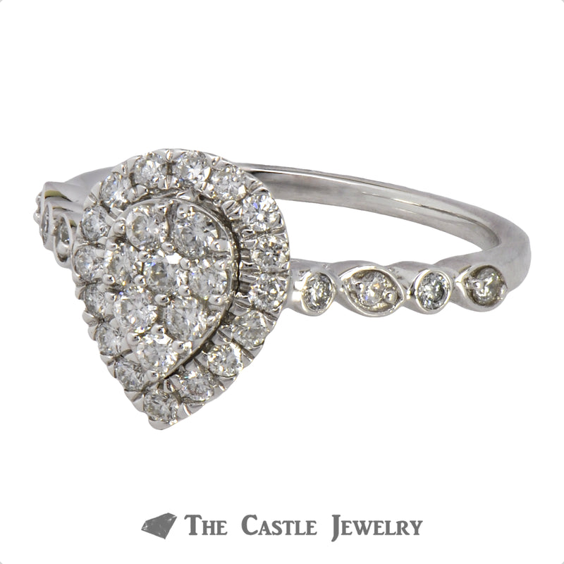 Crown Collection .50cttw Pear Diamond Halo & Cluster Engagement Ring