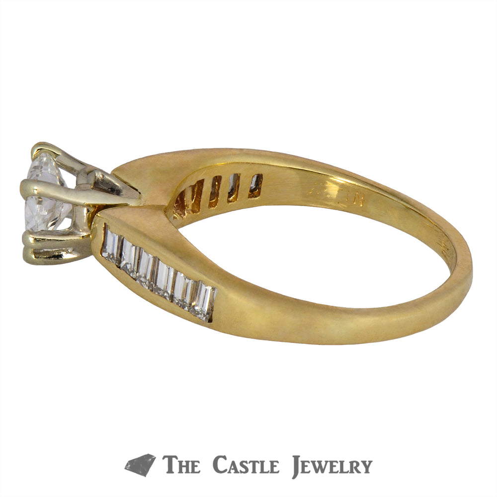 Heart Shaped Diamond Engagement Ring with Baguette Mounting in 14K Yellow Gold