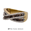 Kallati White & Brown Diamond "X" Style Designer Ring in 10k Yellow Gold - Thumbnail 3